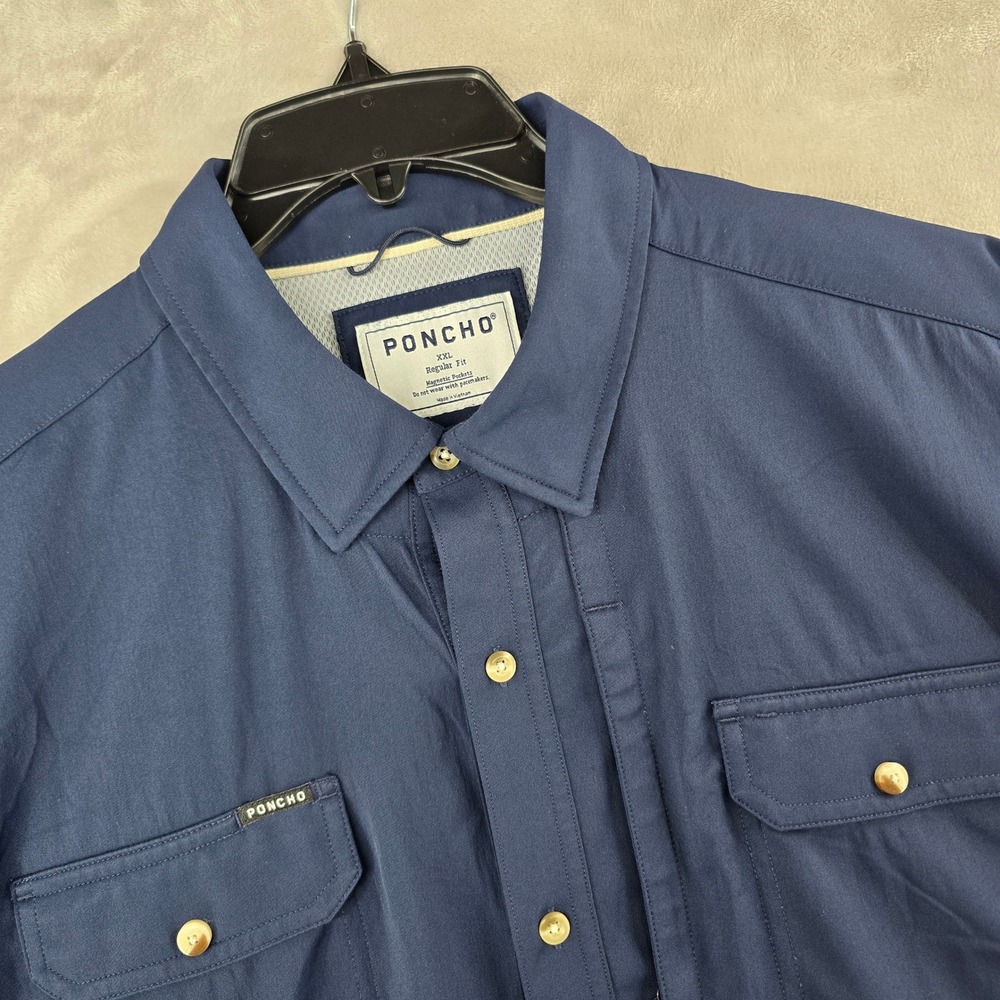 Poncho Shirt Mens XXL Navy Blue Short Sleeve Magnetic Pocket Performance Utility